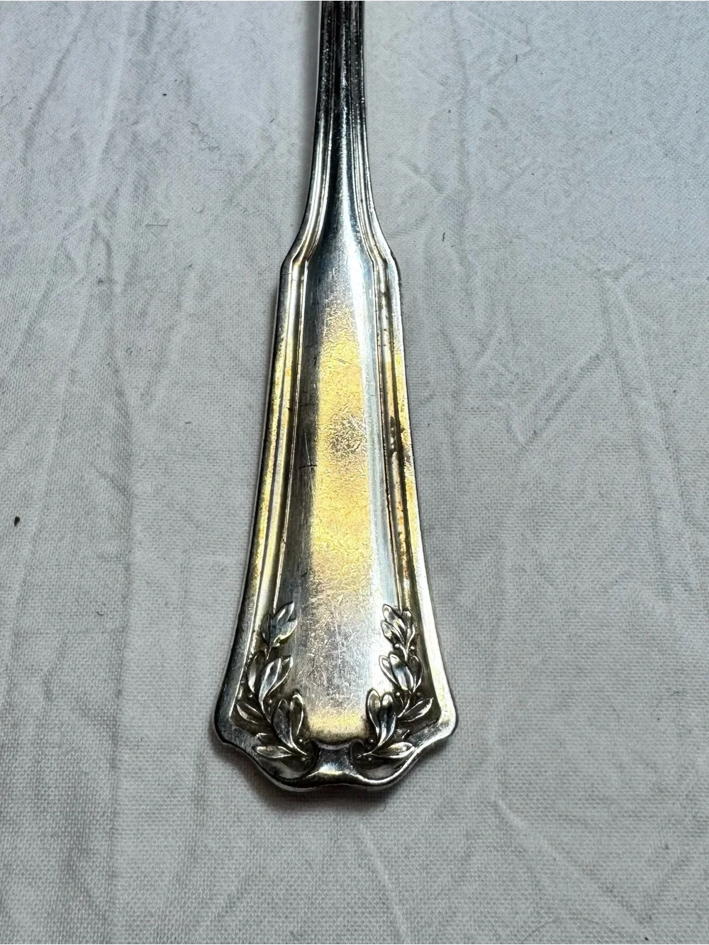 R Wallace Large Serving Meat Fork Floral Design 9” Silverplate